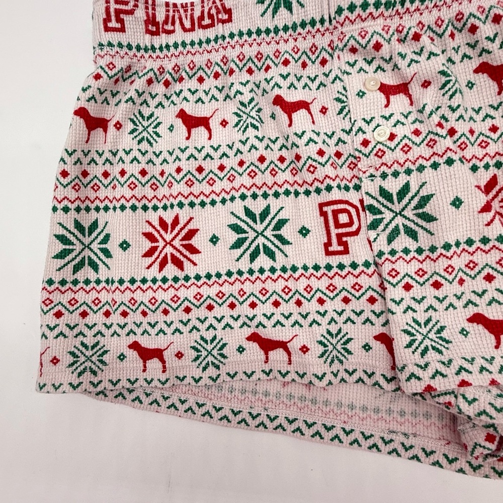 Victoria’s Secret PINK Christmas Thermal Shorts XS Holiday Pajama Lounge Festive - Picture 3 of 8